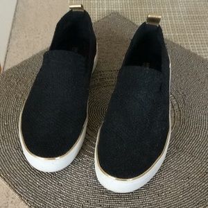 Michael Kors black fabric slip on sneakers